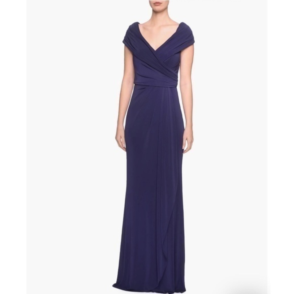 La Femme 26519 Navy Blue Ruched Jersey Column Gown Size 14 NWT Mother of Bride